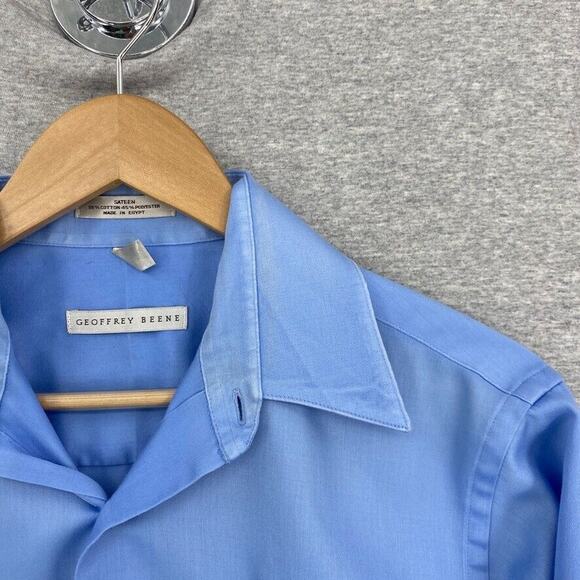 Geoffrey Beene Shirt Mens Medium 15.5 Blue Button Up Long Sleeve Wrinkle Free - Picture 10 of 12